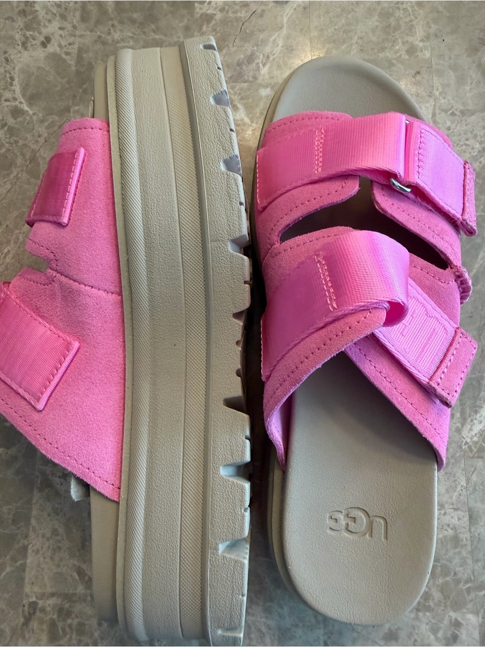 UGG  Pink Suede Adjustable Platform Sandals (No Box)
